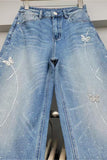 Wide-Leg Straight Jeans with Embellishments