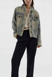Distressed Denim Jacket with Button Closure