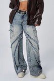 Distressed Wide-Leg Denim Pants