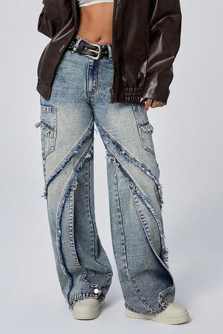 Distressed Wide-Leg Denim Pants