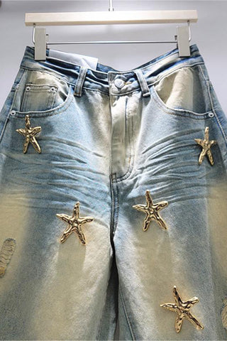 Star-Embellished Denim Shorts