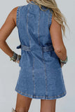 Western Belt Button Down Sleeveless Short Dress