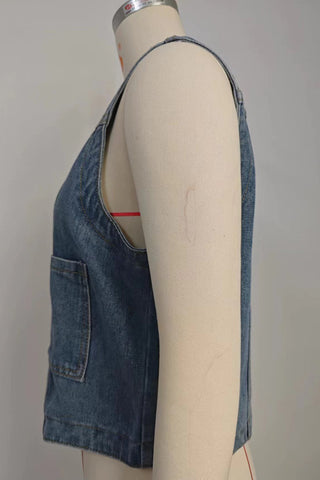 Button-Front Denim Vest