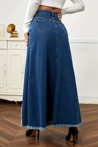 Button-Front Maxi Denim Skirt