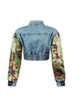 Printed Cropped Jacket and Distressed Pants Set