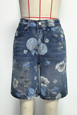 Floral Printed Denim Shorts