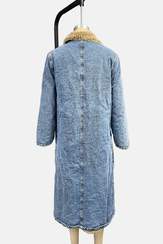 Longline Shearling-Lined Denim Coat