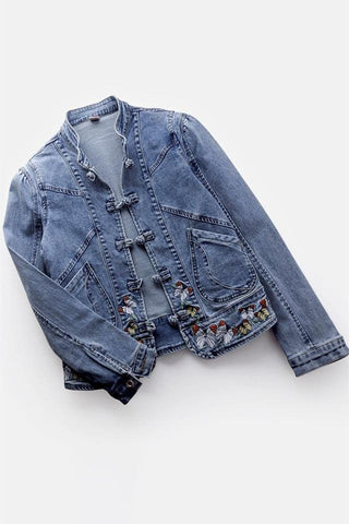 Butterfly Button-Front Denim Jacket