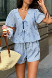 Tie-Front Striped Short Set