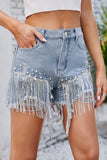 Embellished Fringe Denim Shorts