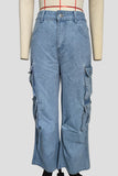 Wide-Leg Cargo Denim Jeans