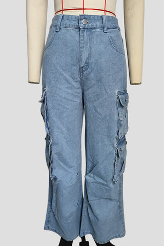 Wide-Leg Cargo Denim Jeans