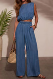 Sleeveless Elastic Waist Pants Set