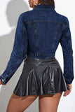 Cropped Button-Front Denim Jacket