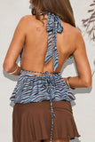Plunge Neck Zebra Print Tank Top