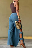 Stylish Wide-Leg Jeans with Button Details