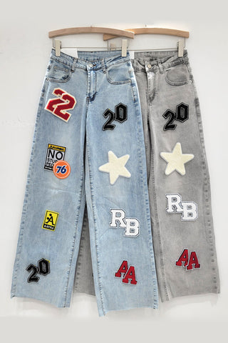 Patchwork Wide-Leg Denim Jeans