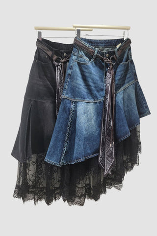 Asymmetric Denim Midi Skirt