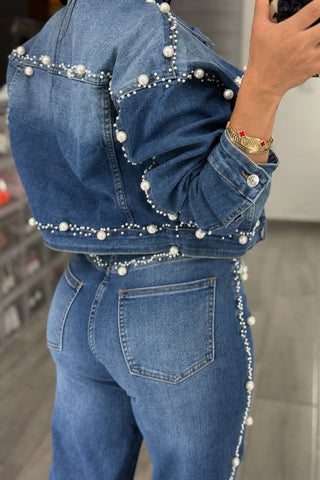 Embellished Denim Pant Set