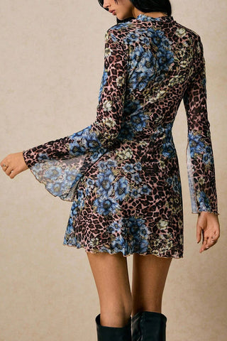 Floral and Leopard Print Casual Dress