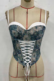 Lace-Up Floral Corset Top