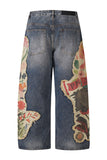 Floral Appliqué Straight Jeans