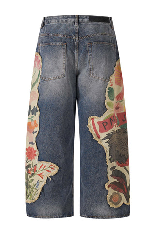 Floral Appliqué Straight Jeans