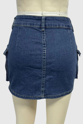 Dual-Button Mini Skirt with Pockets