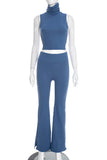 High-Neck Crop Top and Flared Pants Set