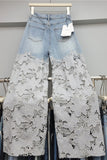 Lace-Panel Straight Denim Jeans