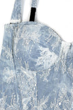 Lace-Overlay Denim Bustier Top