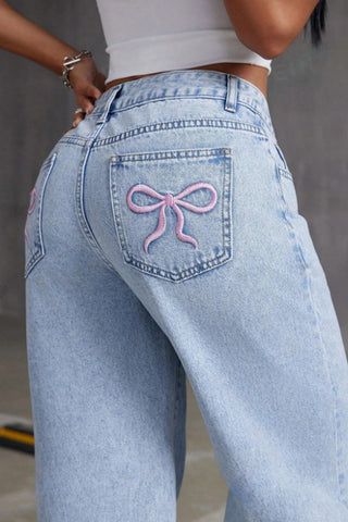 Bow Detail Straight Jeans