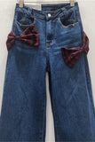 Bow-Accent Wide-Leg Straight Jeans