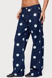 Polka Dot Denim Straight Jeans