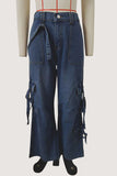 Stylish Wide-Leg Denim Cargo Pants