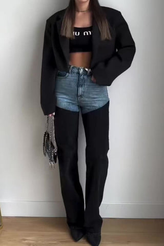 High-Rise Two-Tone Flare Jeans