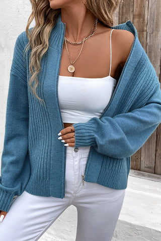 Zip-Front Ribbed Cardigan