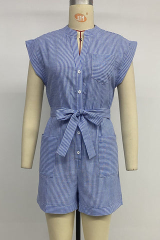 Button-Front Striped Romper
