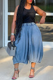 Wide-Leg Denim Capri Pants