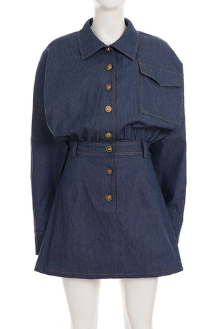 Button-Front Denim Dress