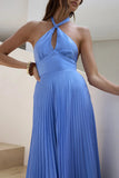 Halter Pleated Evening Dress