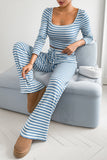 Striped Crop Top and Pants Set