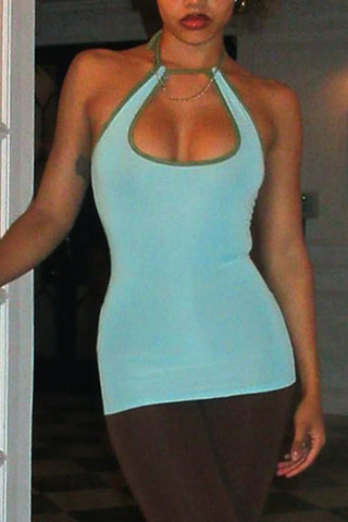 Halter Neck Tank Top with Curved Cutout