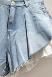 Layered Frill Hem Denim Shorts