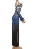 Off-Shoulder Striped Evening Dress