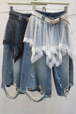 Layered Lace Skirt Denim Shorts