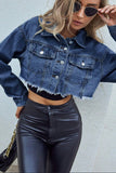Cropped Button-Front Denim Jacket