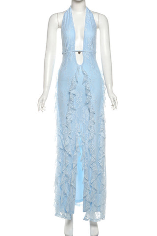 Halter Neck Ruffle Maxi Dress