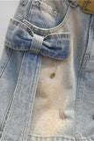 Embellished Bow Denim Skirt
