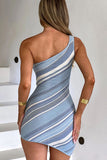 One-Shoulder Striped Casual Dress